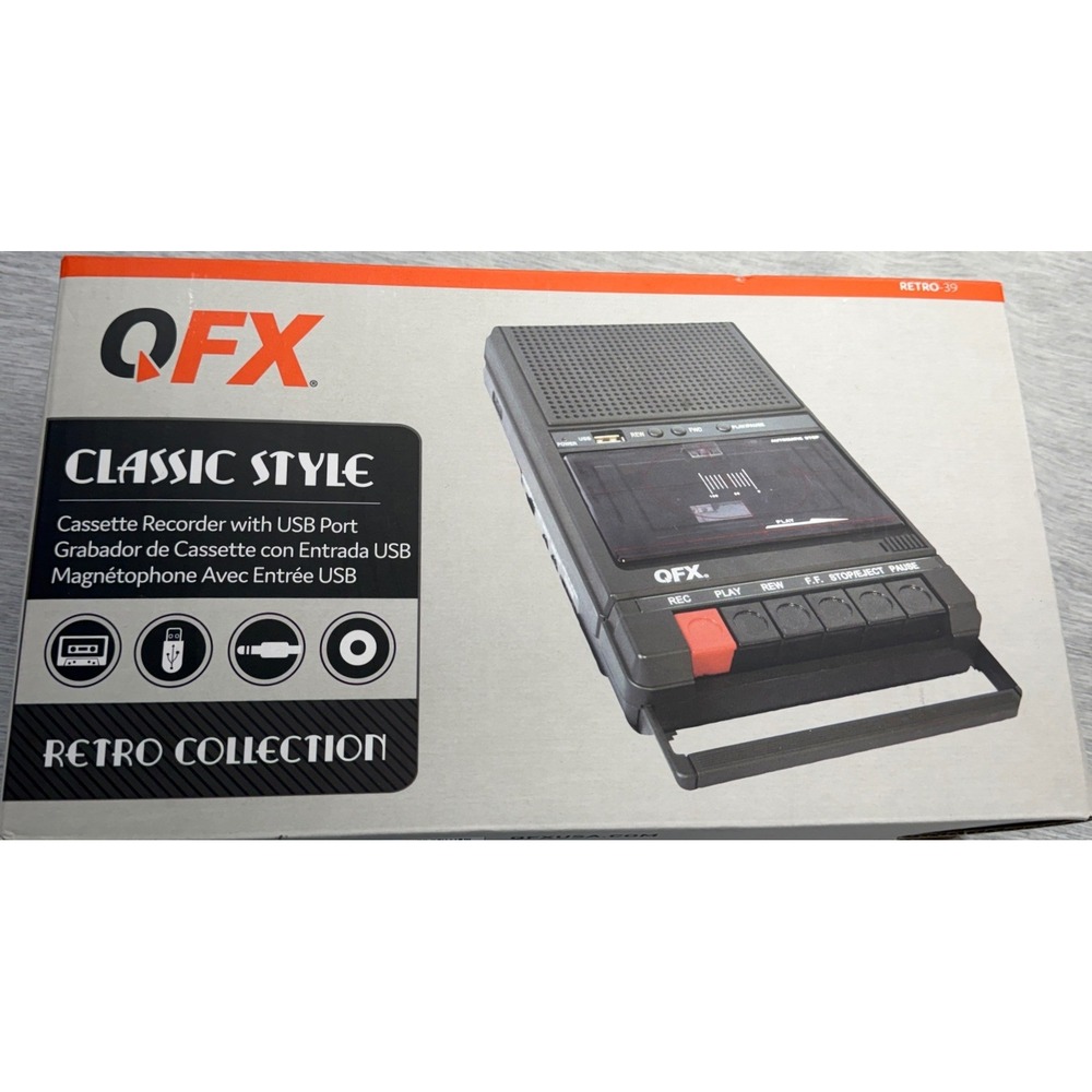 QFX RETRO-39 Classic Style Portable Cassette Recorder with USB Port Black New